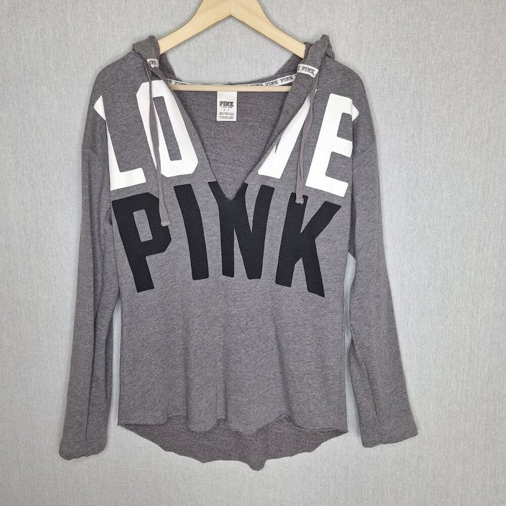 💙 Pink Slouchy Oversized Distressed V-Neck Hoodie Size S/M Streetwear Lounge At - Picture 8 of 8